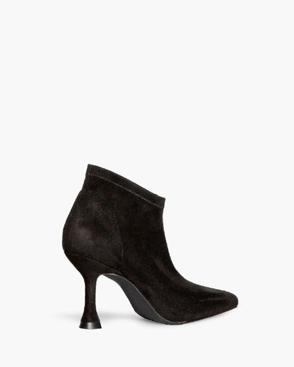 Black Suede Ankle Boots with Curved Heel