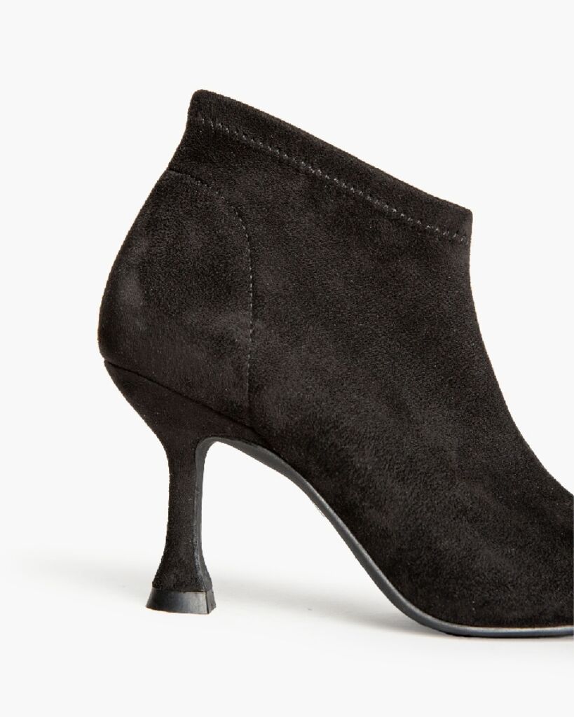 Black Suede Ankle Boots with Curved Heel