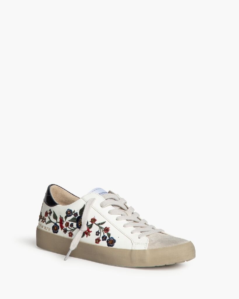 White Floral-Embroidered Sneakers with Coordinated Sole