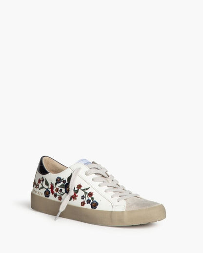 White Floral-Embroidered Sneakers with Coordinated Sole