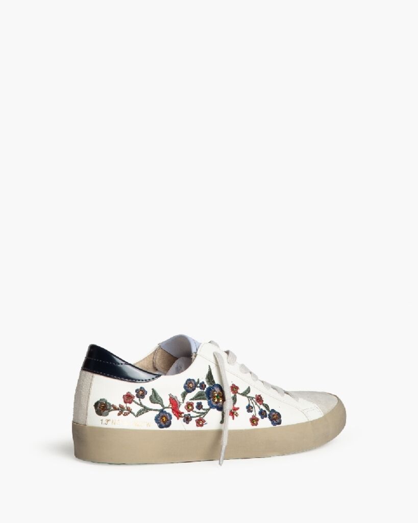 White Floral-Embroidered Sneakers with Coordinated Sole