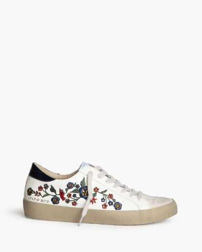 White Floral-Embroidered Sneakers with Coordinated Sole