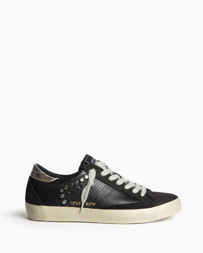 Black Leather Low-Top Sneakers with Stud Detail