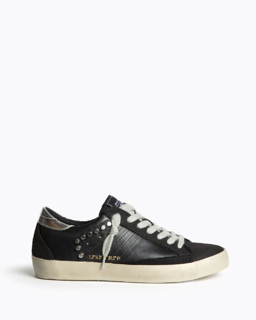 Black Leather Low-Top Sneakers with Stud Detail