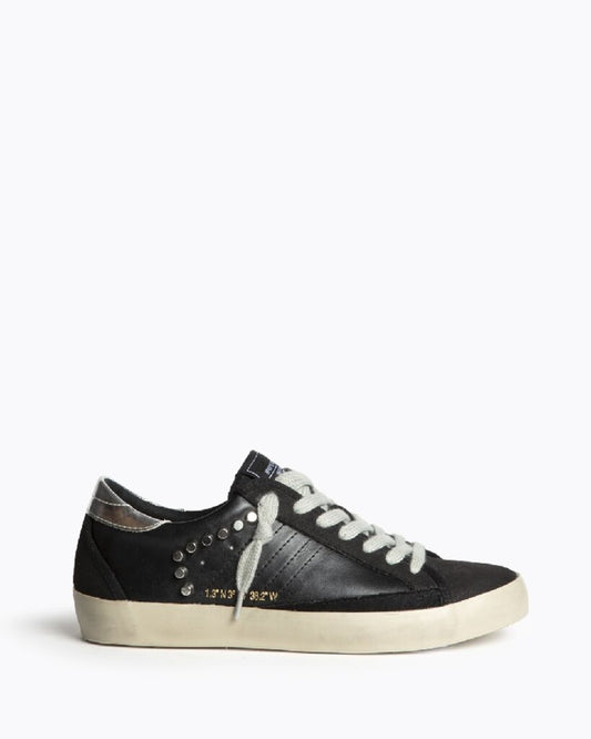 Black Leather Low-Top Sneakers with Stud Detail