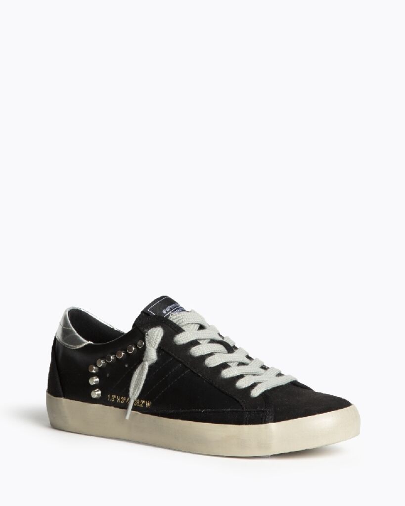 Black Leather Low-Top Sneakers with Stud Detail