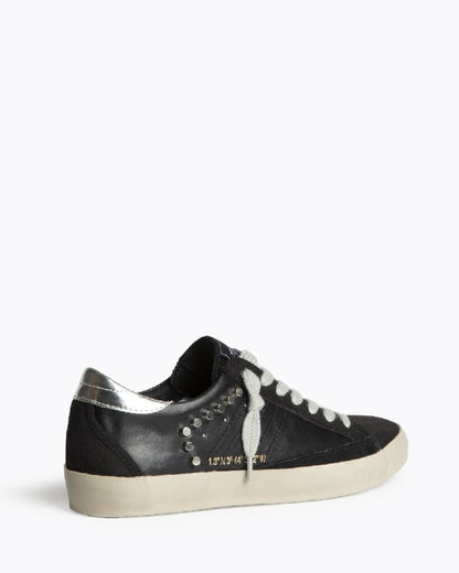 Black Leather Low-Top Sneakers with Stud Detail