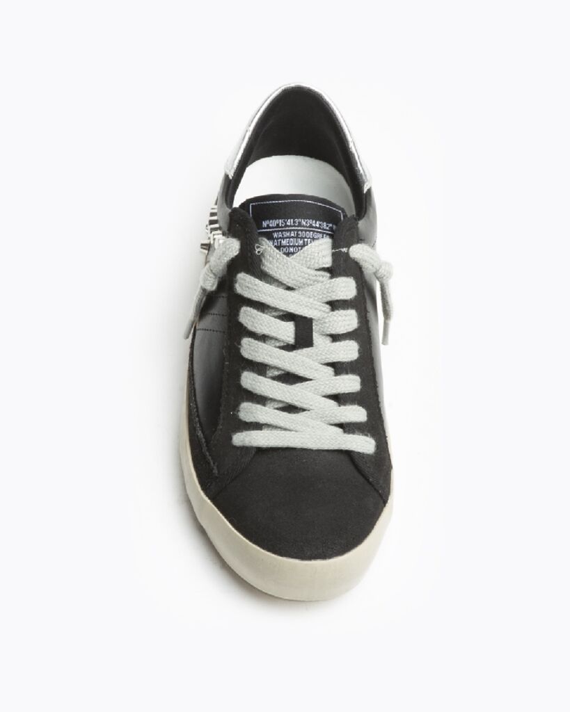 Black Leather Low-Top Sneakers with Stud Detail