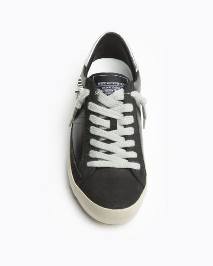 Black Leather Low-Top Sneakers with Stud Detail