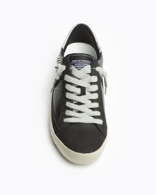 Black Leather Low-Top Sneakers with Stud Detail