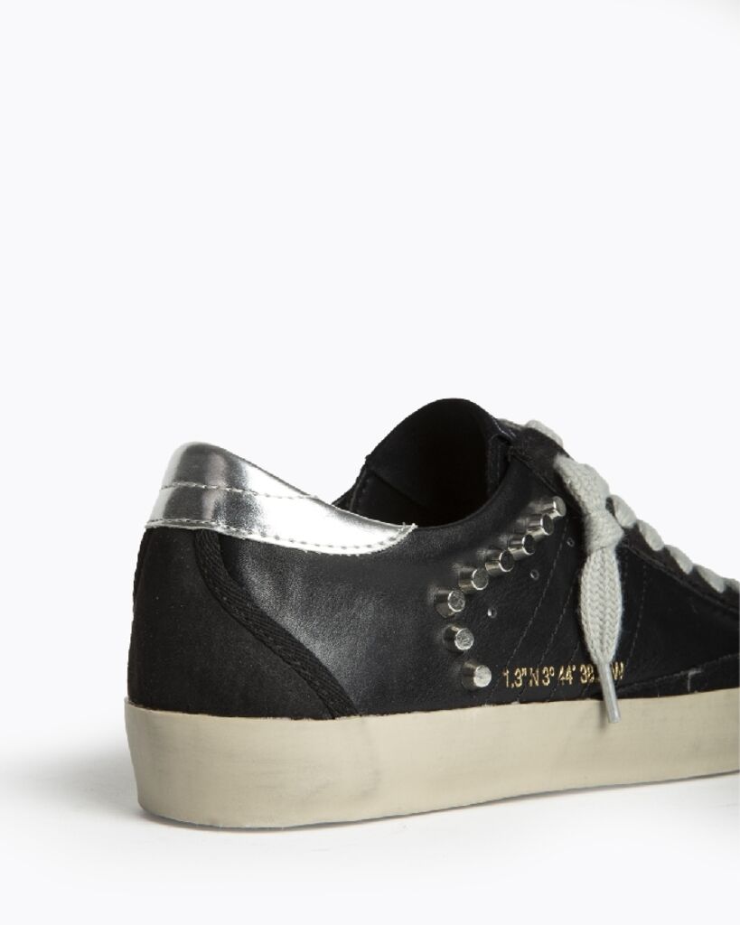 Black Leather Low-Top Sneakers with Stud Detail