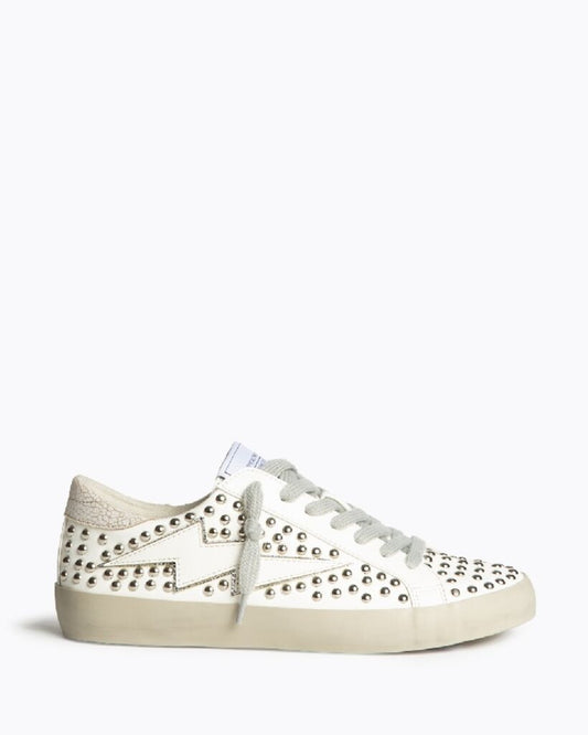 White Studded Sneakers with Lightning Detail