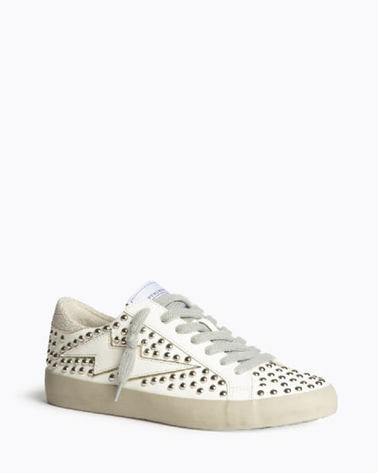 White Studded Sneakers with Lightning Detail