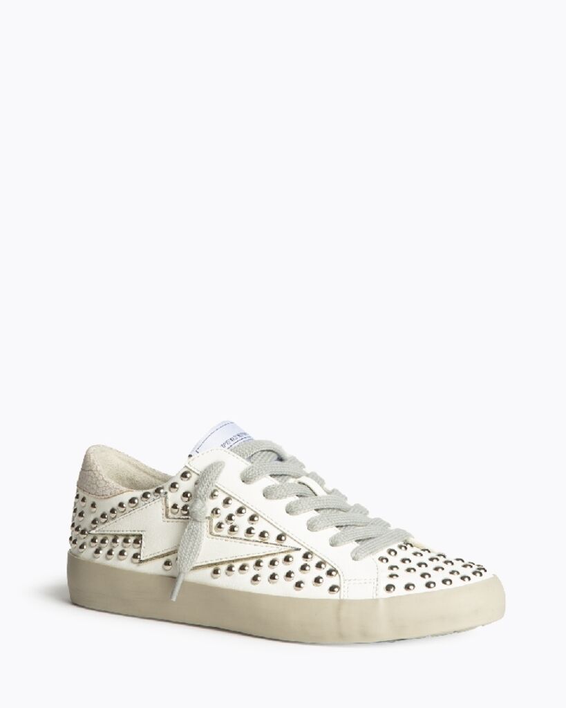 White Studded Sneakers with Lightning Detail