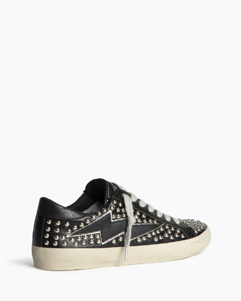 Black Studded Low-Top Sneakers with Zigzag Detail