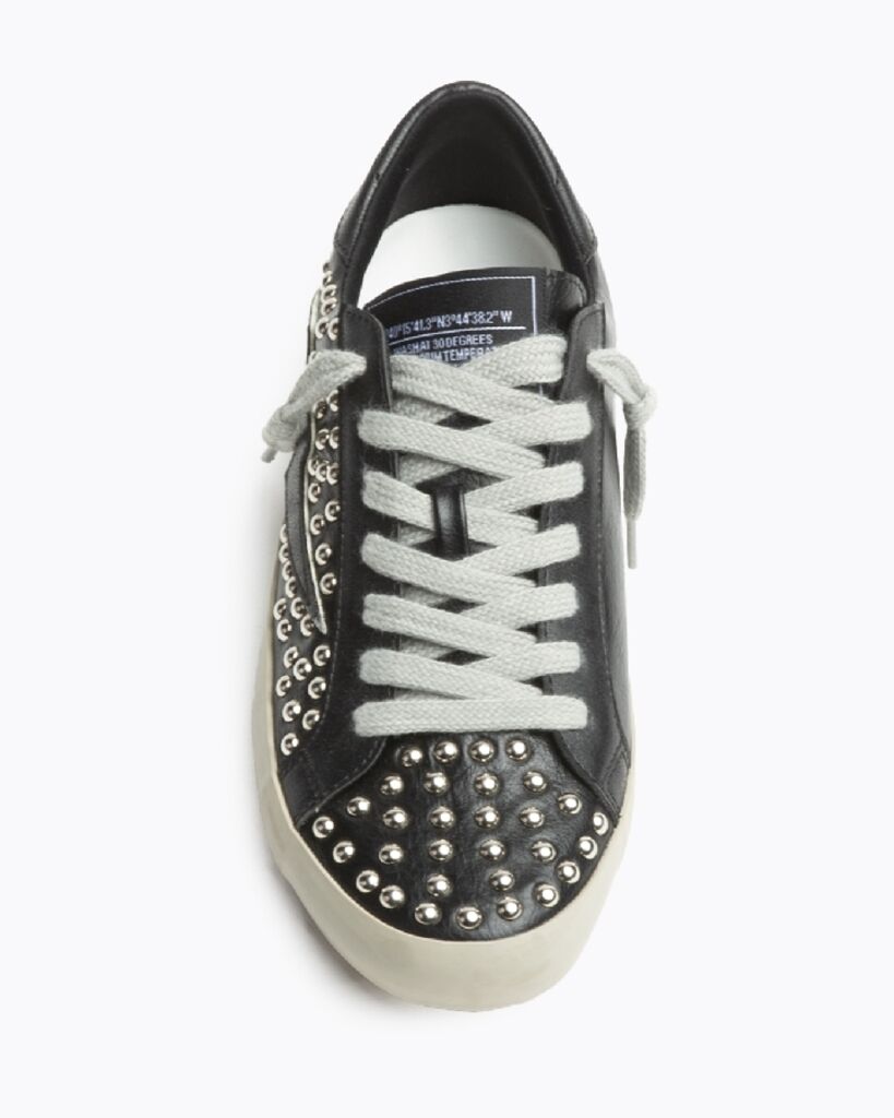 Black Studded Low-Top Sneakers with Zigzag Detail