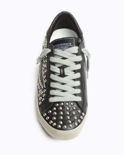 Black Studded Low-Top Sneakers with Zigzag Detail