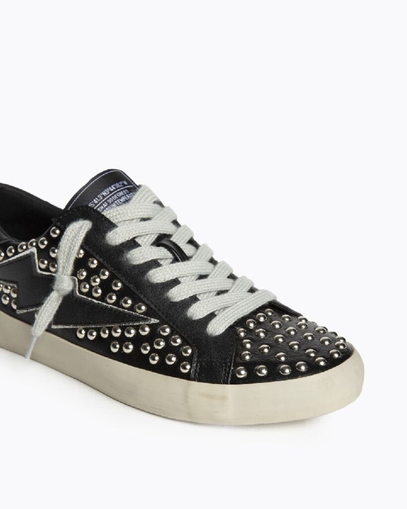 Black Studded Low-Top Sneakers with Zigzag Detail