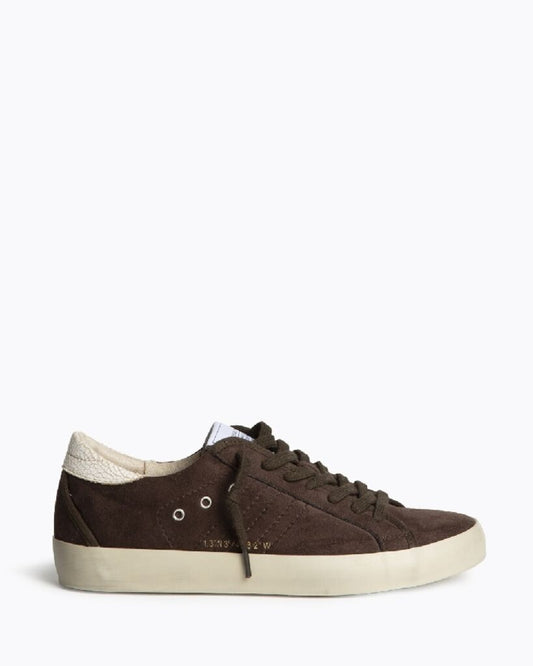 Brown Suede Low-Top Sneakers with Text Detail