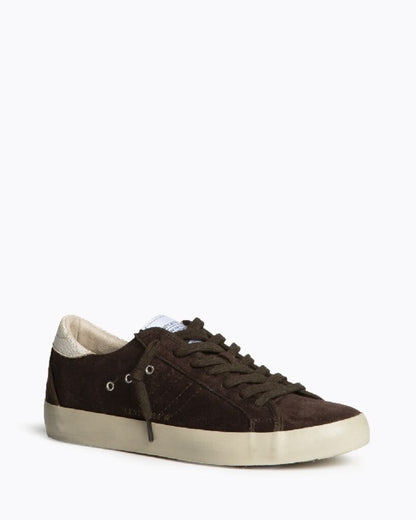 Brown Suede Low-Top Sneakers with Text Detail