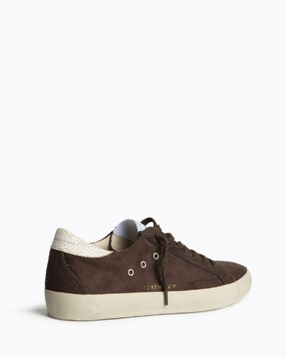 Brown Suede Low-Top Sneakers with Text Detail