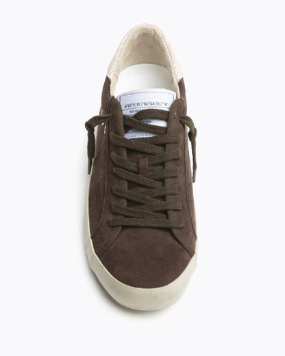 Brown Suede Low-Top Sneakers with Text Detail