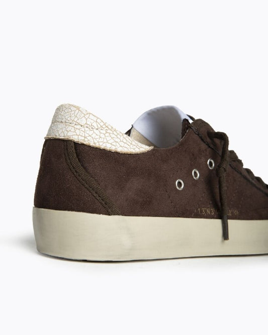 Brown Suede Low-Top Sneakers with Text Detail