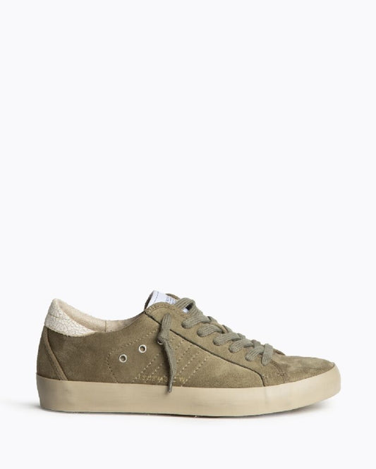 Olive Suede Casual Sneakers with Textured Detail