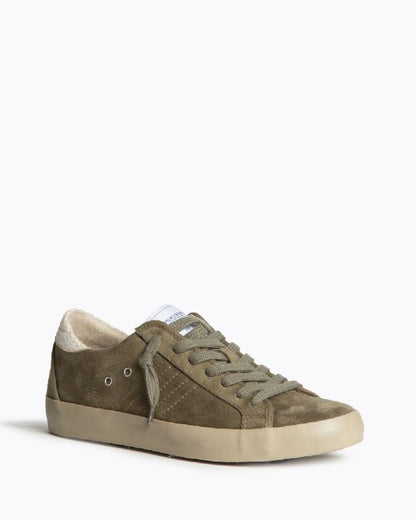 Olive Suede Casual Sneakers with Textured Detail