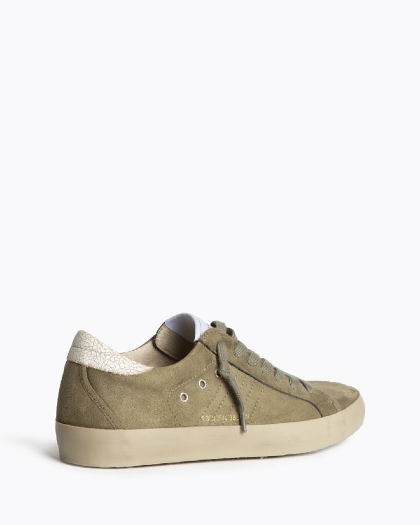 Olive Suede Casual Sneakers with Textured Detail