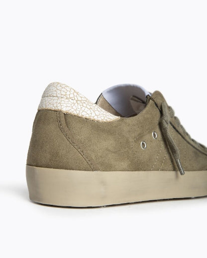 Olive Suede Casual Sneakers with Textured Detail