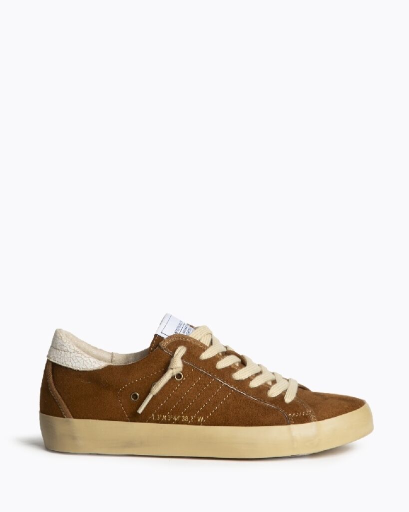 Brown Suede Low-Top Sneakers with Text Detail