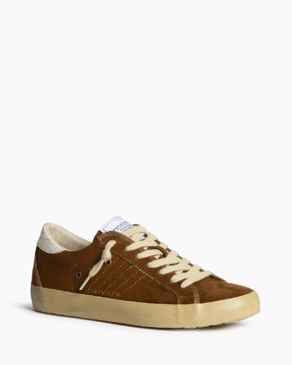 Brown Suede Low-Top Sneakers with Text Detail