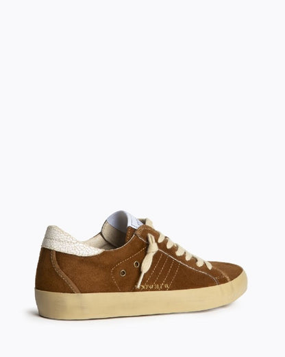 Brown Suede Low-Top Sneakers with Text Detail