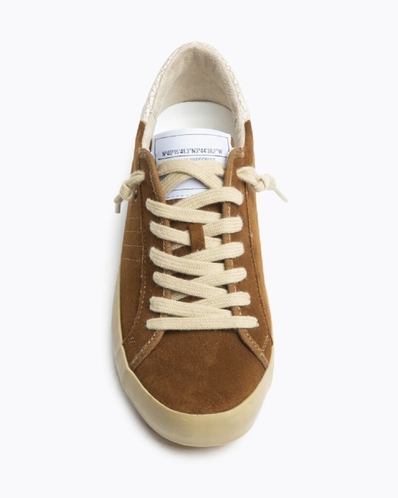 Brown Suede Low-Top Sneakers with Text Detail