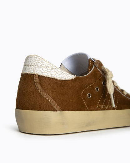 Brown Suede Low-Top Sneakers with Text Detail