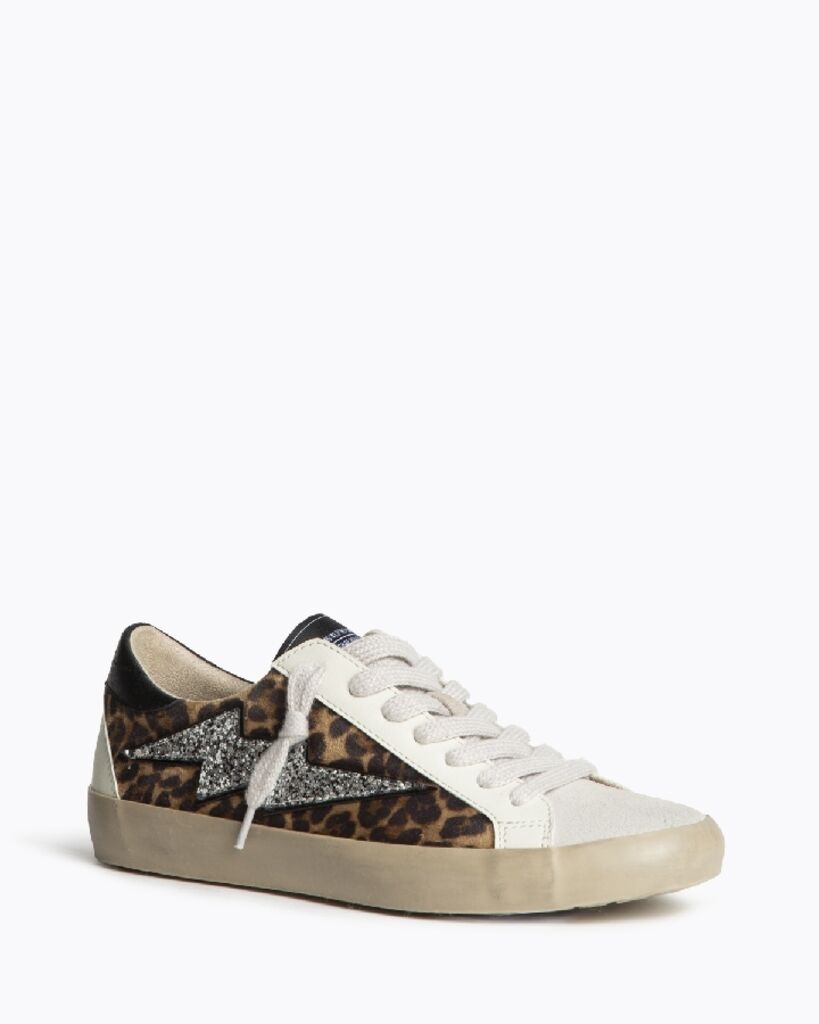 Leopard Print Glitter Accent Sneakers
