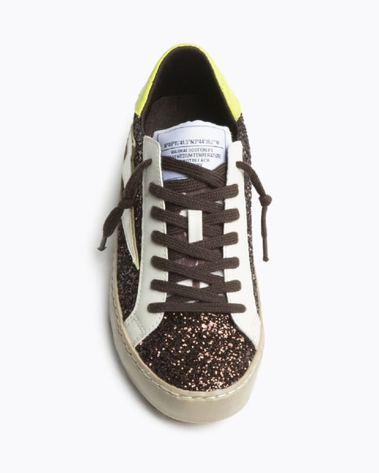 Brown Glitter Low-Top Sneakers with Lightning Detail