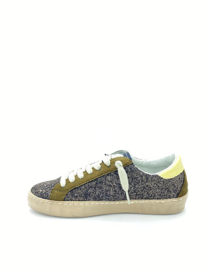Olive Textured Sneakers with Lightning Bolt Accent