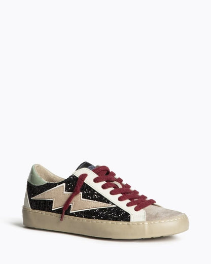Multicolor Glitter Low-Top Sneakers with Lightning Detail