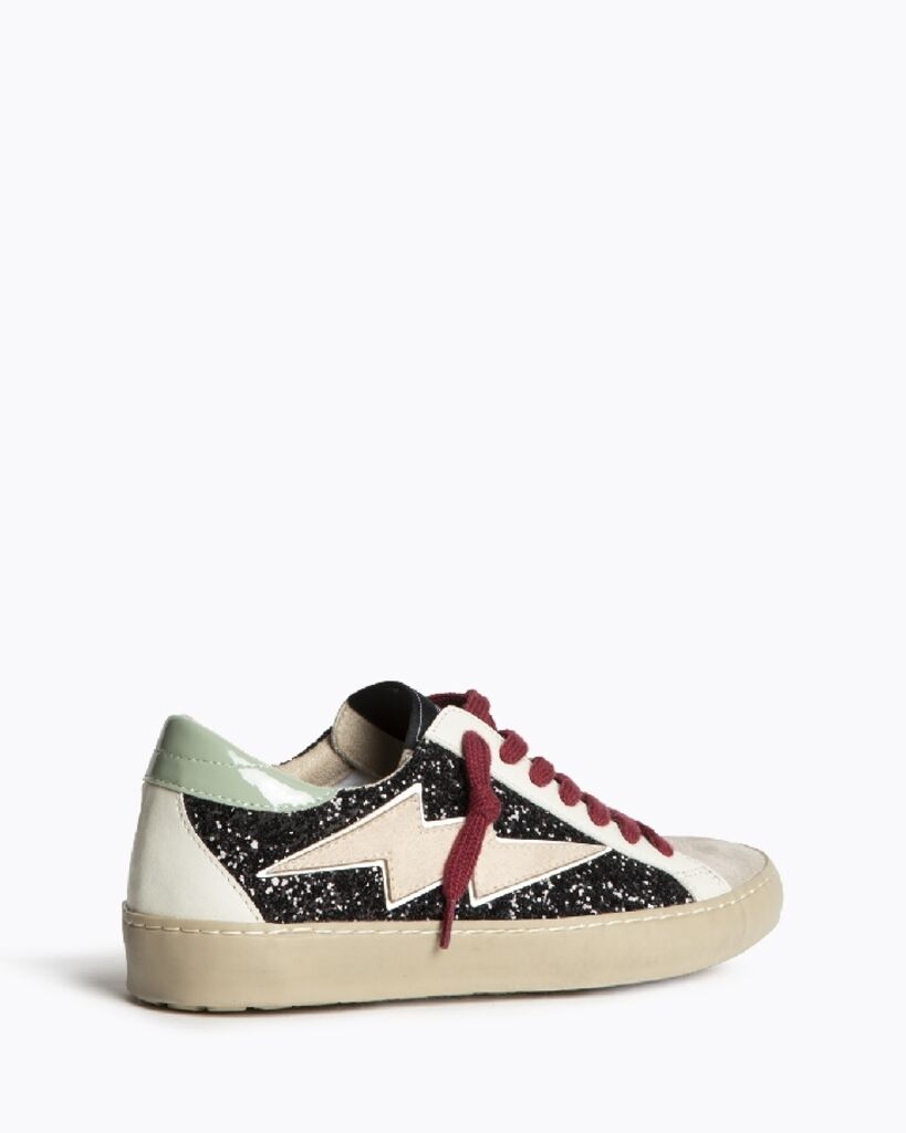 Multicolor Glitter Low-Top Sneakers with Lightning Detail