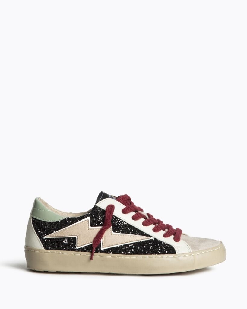 Multicolor Glitter Low-Top Sneakers with Lightning Detail