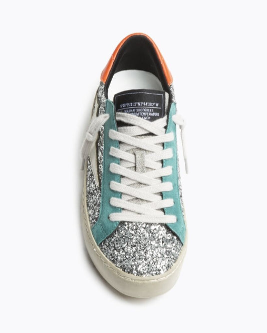 Silver Glitter Low-Top Sneakers with Lightning Bolt
