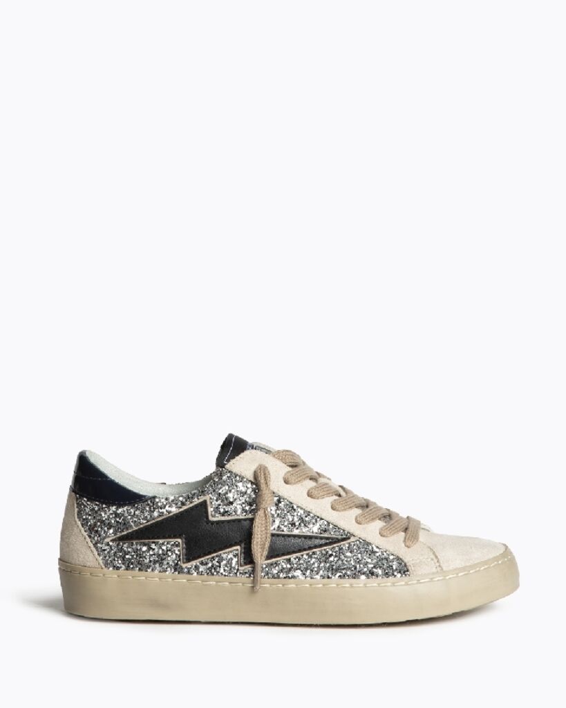 Silver Glitter Low-Top Sneakers with Bold Accent