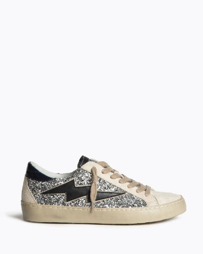 Silver Glitter Low-Top Sneakers with Bold Accent