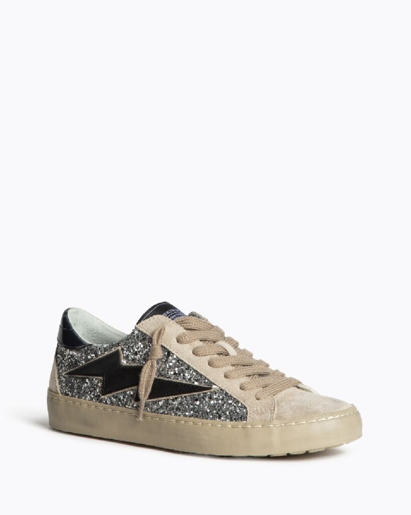 Silver Glitter Low-Top Sneakers with Bold Accent