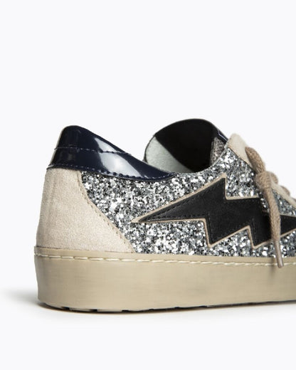 Silver Glitter Low-Top Sneakers with Bold Accent