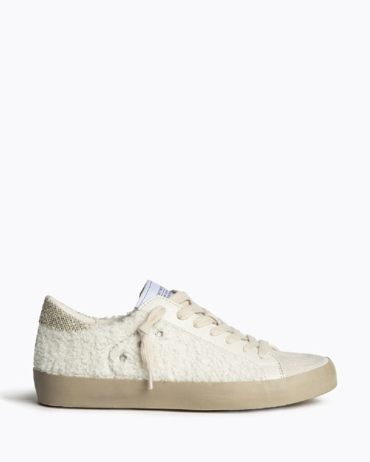 Cream Textured Sneakers with Lace-Up Design
