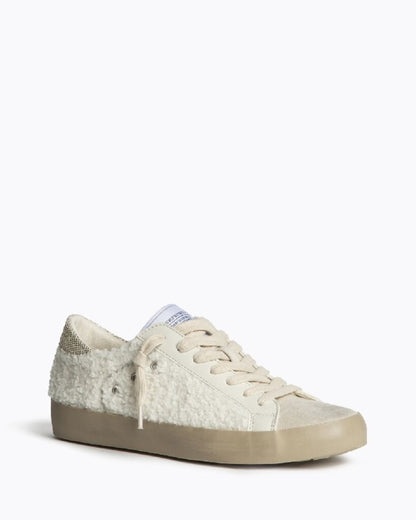 Cream Textured Sneakers with Lace-Up Design