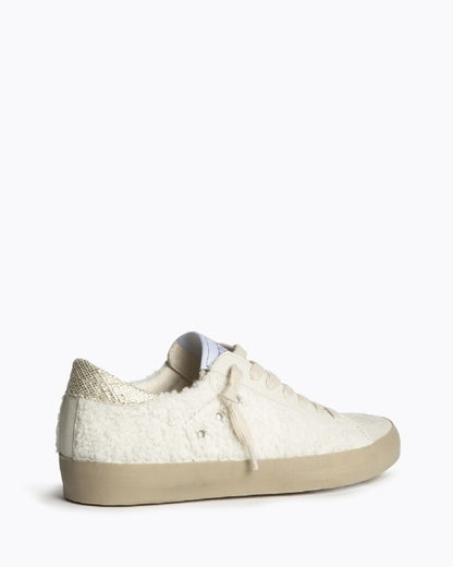 Cream Textured Sneakers with Lace-Up Design